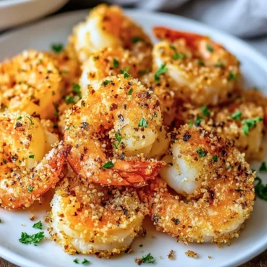Air fryer garlic parmesan shrimp cooked to perfection with a crispy golden crust