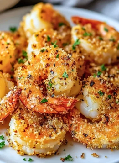 Air fryer garlic parmesan shrimp cooked to perfection with a crispy golden crust