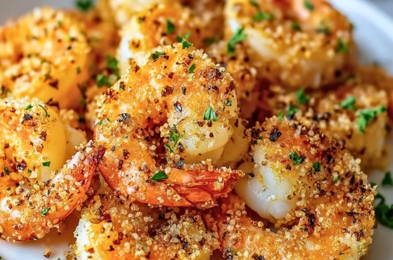 Air fryer garlic parmesan shrimp cooked to perfection with a crispy golden crust