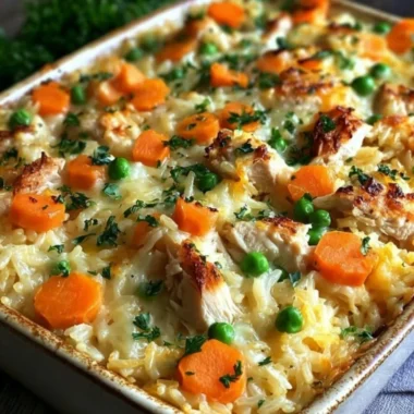 Delicious Chicken and Rice Casserole baked to perfection