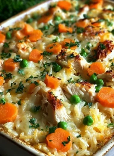 Delicious Chicken and Rice Casserole baked to perfection