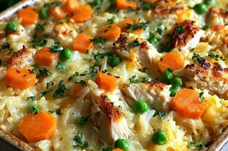 Delicious Chicken and Rice Casserole baked to perfection