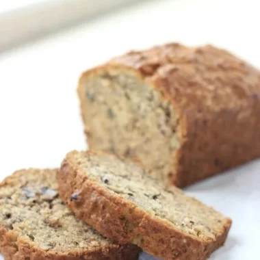 Homemade copycat Starbucks banana bread slice on a plate