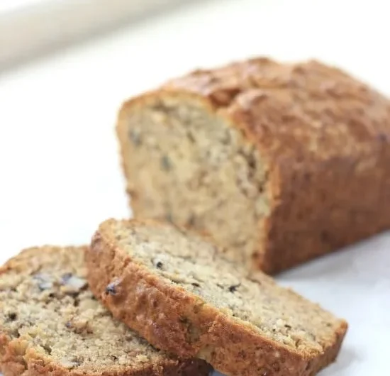 Homemade copycat Starbucks banana bread slice on a plate