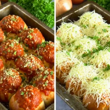 Delicious garlic bread meatball bombs freshly baked and served.