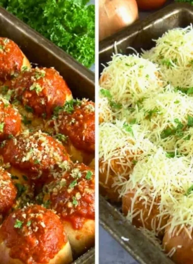 Delicious garlic bread meatball bombs freshly baked and served.