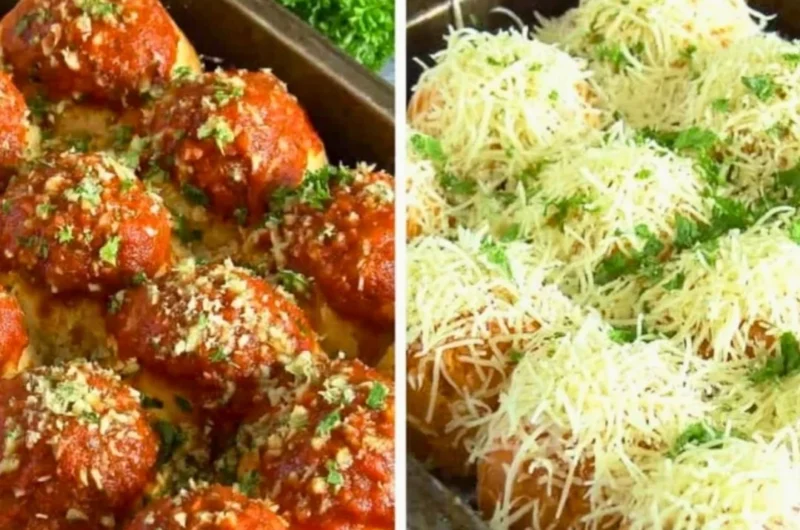Delicious garlic bread meatball bombs freshly baked and served.