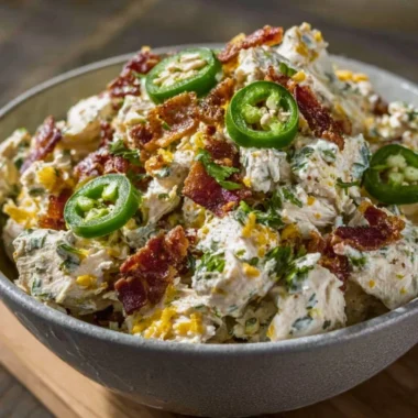 High Protein Jalapeno Popper Chicken Salad in a bowl with fresh ingredients