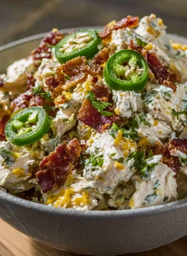 High Protein Jalapeno Popper Chicken Salad in a bowl with fresh ingredients