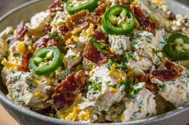 High Protein Jalapeno Popper Chicken Salad in a bowl with fresh ingredients