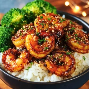 Honey Garlic Shrimp Bowl with vibrant vegetables and rice served in a bowl