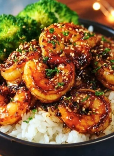 Honey Garlic Shrimp Bowl with vibrant vegetables and rice served in a bowl