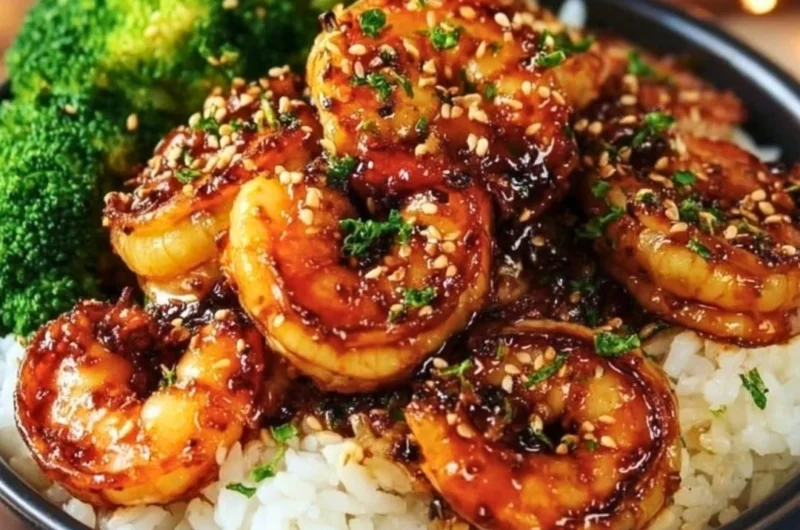 Honey Garlic Shrimp Bowl with vibrant vegetables and rice served in a bowl