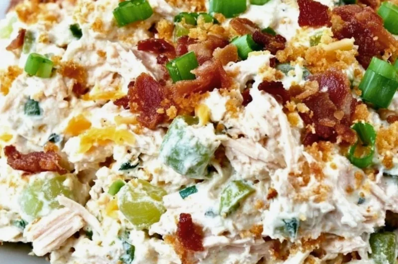 Keto Jalapeño Popper Chicken Salad served in a bowl with jalapeños and herbs