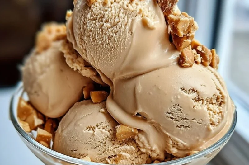 Delicious Peanut Butter Greek Frozen Yogurt served in a bowl with toppings