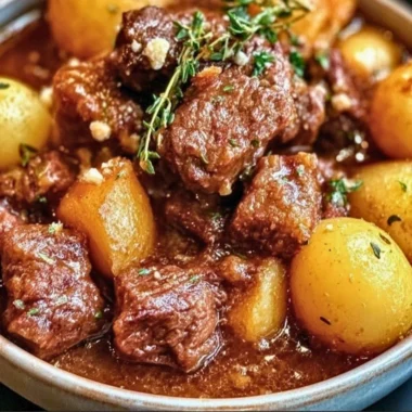 Slow Cooker Garlic Butter Beef and Potatoes dish prepared in a slow cooker.