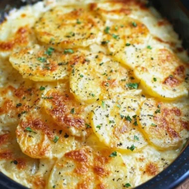 Creamy slow cooker scalloped potatoes served in a dish