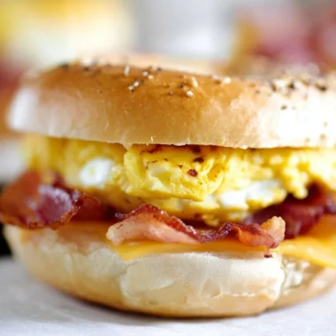 Bacon Egg Cheese Bagel Sandwich ready to enjoy for breakfast