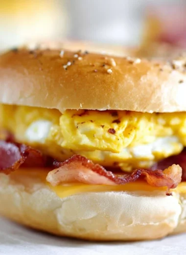 Bacon Egg Cheese Bagel Sandwich ready to enjoy for breakfast
