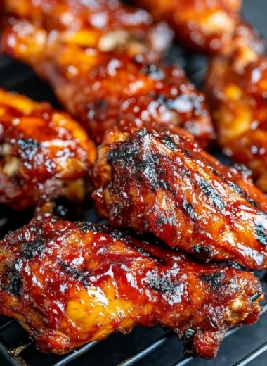 Oven-baked BBQ chicken wings on a platter with a side of dipping sauce