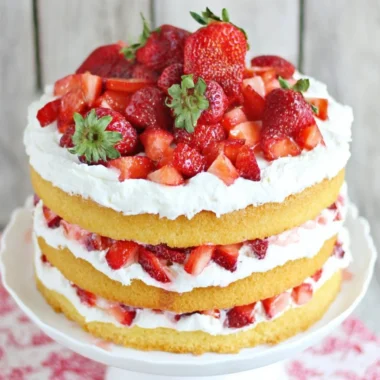 Delicious homemade strawberry shortcake with fresh strawberries and whipped cream
