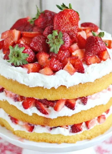 Delicious homemade strawberry shortcake with fresh strawberries and whipped cream