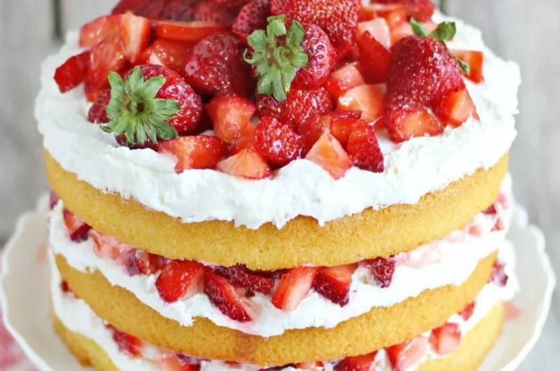 Delicious homemade strawberry shortcake with fresh strawberries and whipped cream