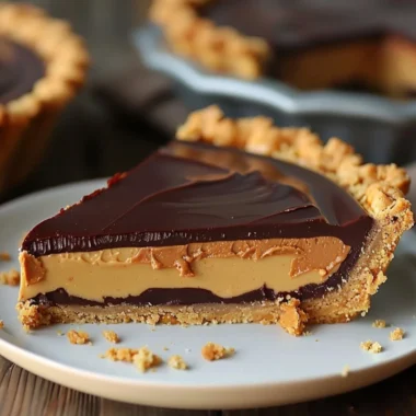 Delicious homemade Chocolate Peanut Butter Pie with creamy filling and chocolate crust.
