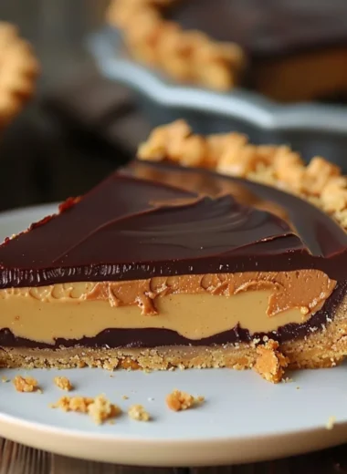 Delicious homemade Chocolate Peanut Butter Pie with creamy filling and chocolate crust.