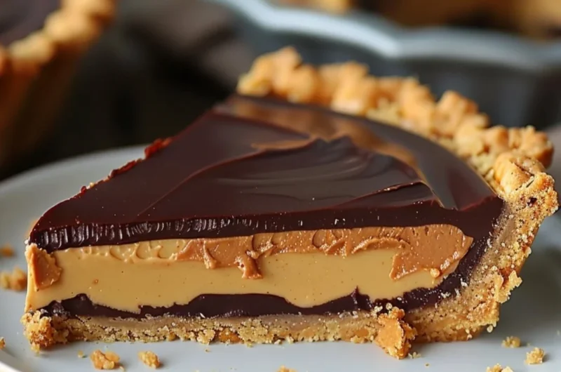 Delicious homemade Chocolate Peanut Butter Pie with creamy filling and chocolate crust.