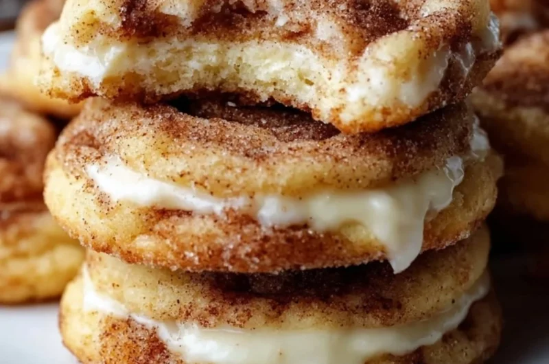 Platter of delicious cinnamon roll cheesecake cookies topped with frosting.