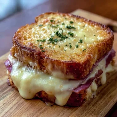 Classic Croque Monsieur sandwich with melted cheese and ham