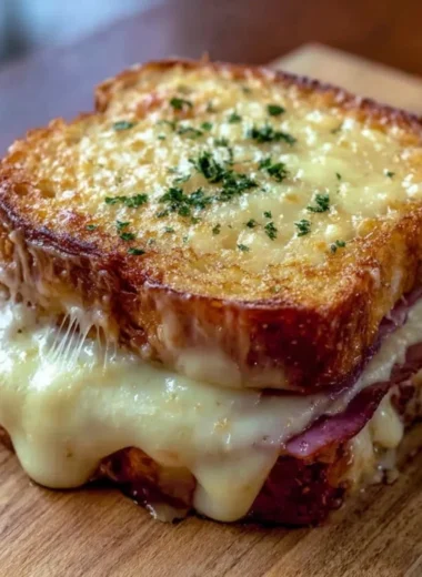 Classic Croque Monsieur sandwich with melted cheese and ham
