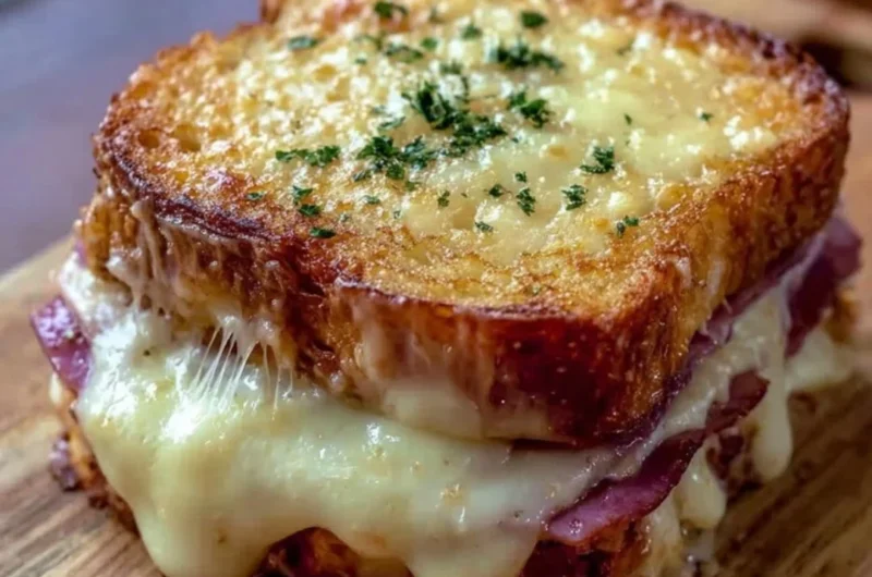 Classic Croque Monsieur sandwich with melted cheese and ham