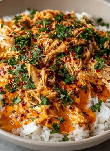 Crockpot Cajun Butter Chicken served in a bowl with herbs and spices
