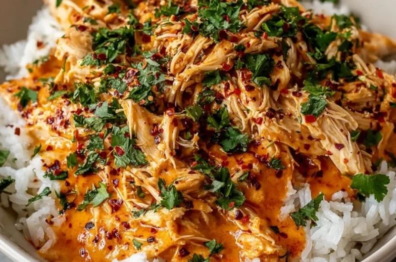 Crockpot Cajun Butter Chicken served in a bowl with herbs and spices
