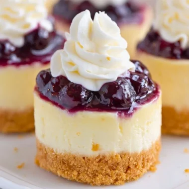 Healthy mini lemon blueberry cheesecakes on a white plate
