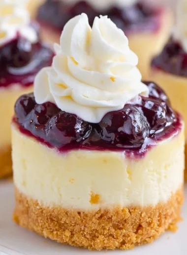 Healthy mini lemon blueberry cheesecakes on a white plate