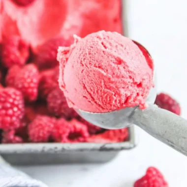 Delicious homemade frozen yogurt topped with fresh fruits