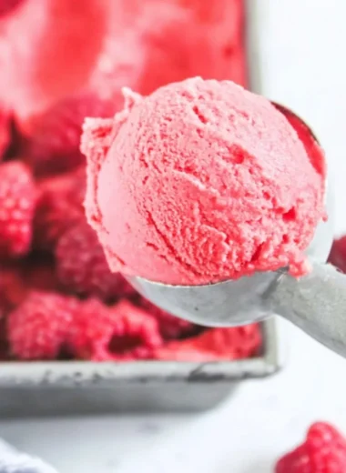 Delicious homemade frozen yogurt topped with fresh fruits