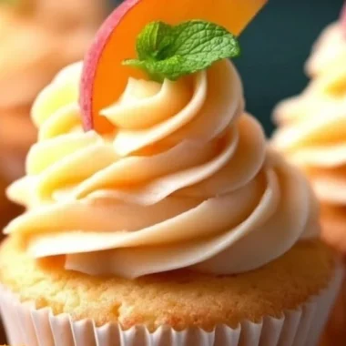 Honey Peach Cream Cheese Cupcakes with peach topping and cream cheese frosting