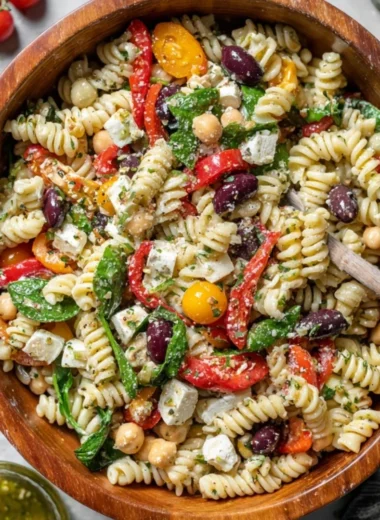 Colorful Italian Pasta Salad with fresh vegetables and herbs