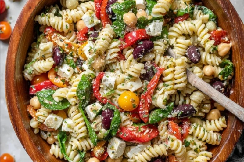 Colorful Italian Pasta Salad with fresh vegetables and herbs