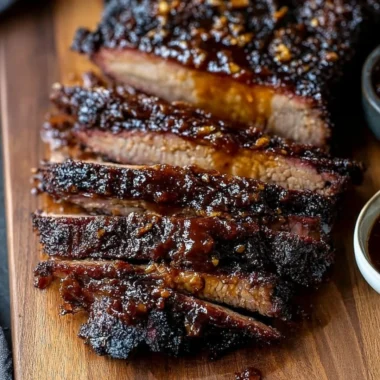 Oven-baked BBQ beef brisket served with sides and garnished with herbs