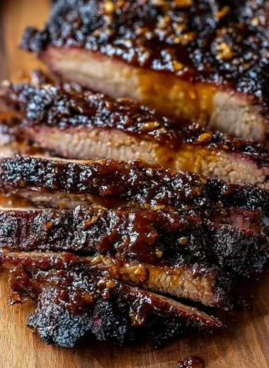 Oven-baked BBQ beef brisket served with sides and garnished with herbs