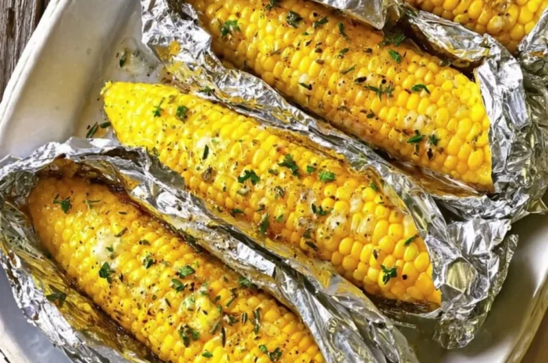Oven-roasted corn on the cob served with seasoning