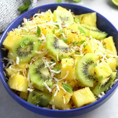 A refreshing Pineapple Kiwi Salad with vibrant colors and fresh ingredients.