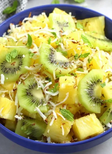 A refreshing Pineapple Kiwi Salad with vibrant colors and fresh ingredients.