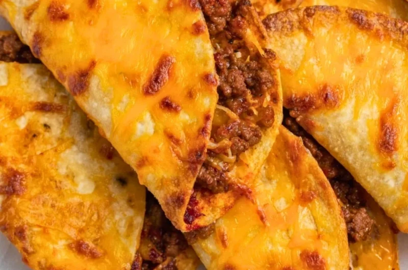 Delicious sheet pan tacos ready to serve with toppings on a baking tray.