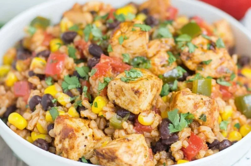 Delicious Southwest Chicken Rice Bowls with chicken, rice, and colorful vegetables